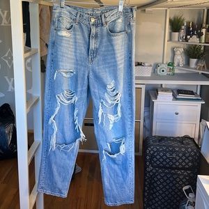 Distressed denim jeans